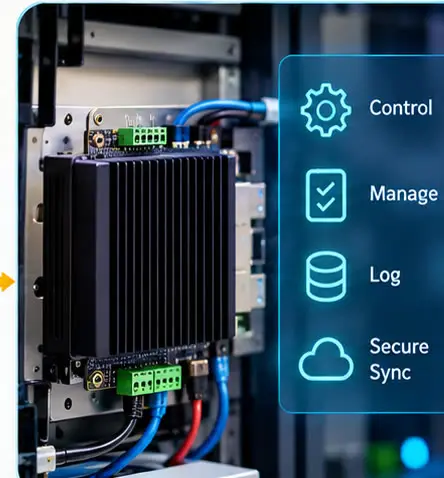 Embedded controller inside the machine, with Control, Manage, Log and Secure Sync functions
